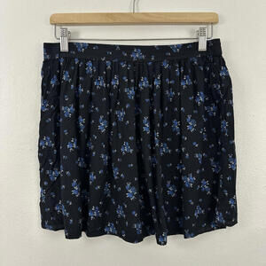 American Eagle Outfitters Black/Blue Floral Elastic Waist Skirt Size M